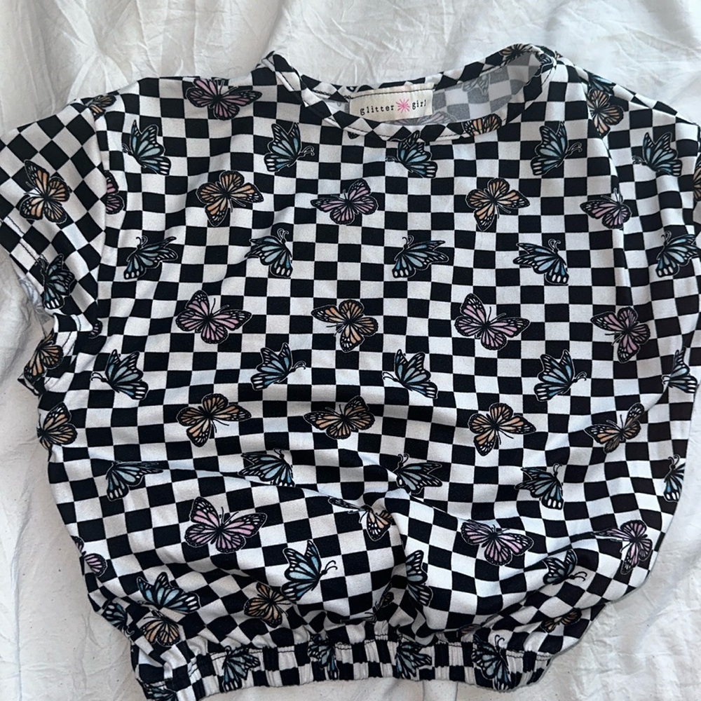 Girls 7/8 Checkered Butterfly Top